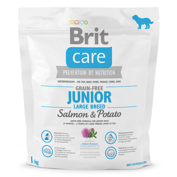 Brit Care Grain Free Junior Large Breed Somon si Cartofi 1 kg