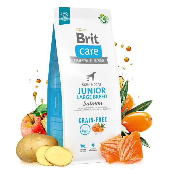 Brit Care Grain Free Junior Large Breed Somon si Cartofi 12 kg + 3 kg