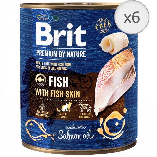 Bax 6 conserve Brit Premium by Nature Fish with Fish Skin 800 g 