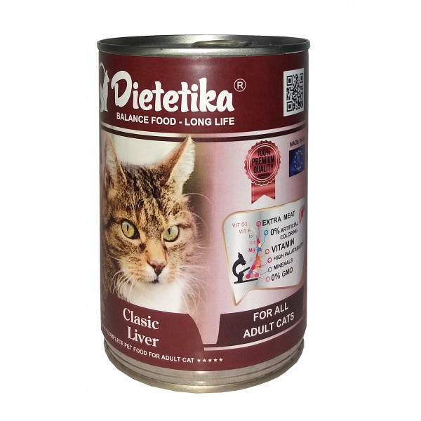 Hrana umeda pentru pisici, Dietetika Clasic, cu Ficat, 415 gr