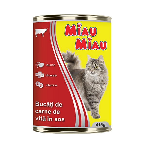 Pachet Conserve Pisici MIAU MIAU cu Carne de Vita 6x415g