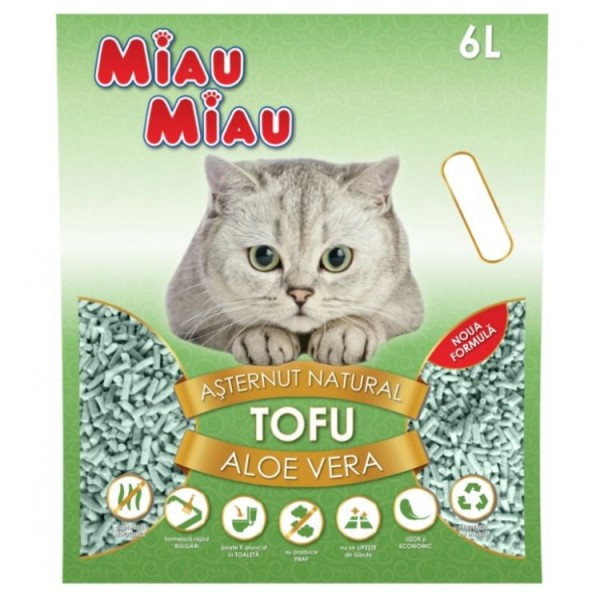Nisip pentru pisici MIAU MIAU Tofu ALOE VERA 6L