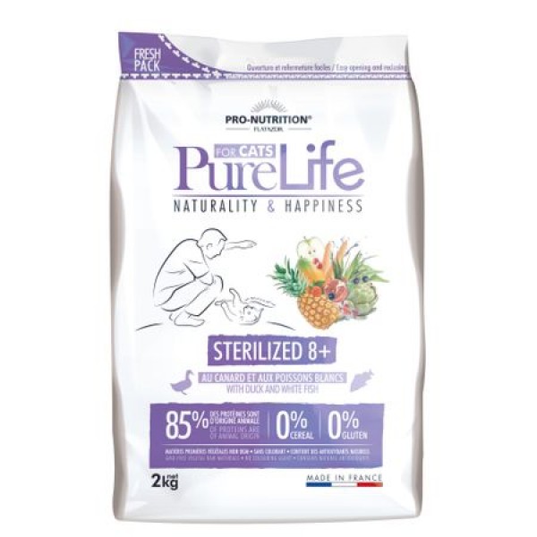 Hrana Uscata Pisici Grain Free PureLife Steriized 8+ Rata si Peste Alb 2 kg