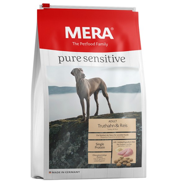 Hrana Uscata Caini MERA Pure Sensitive Adult Medium/Maxi Curcan si Orez 12,5kg