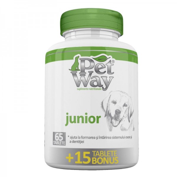 Supliment nutritiv pentru caini Petway Junior, 65 tablete + 15 bonus